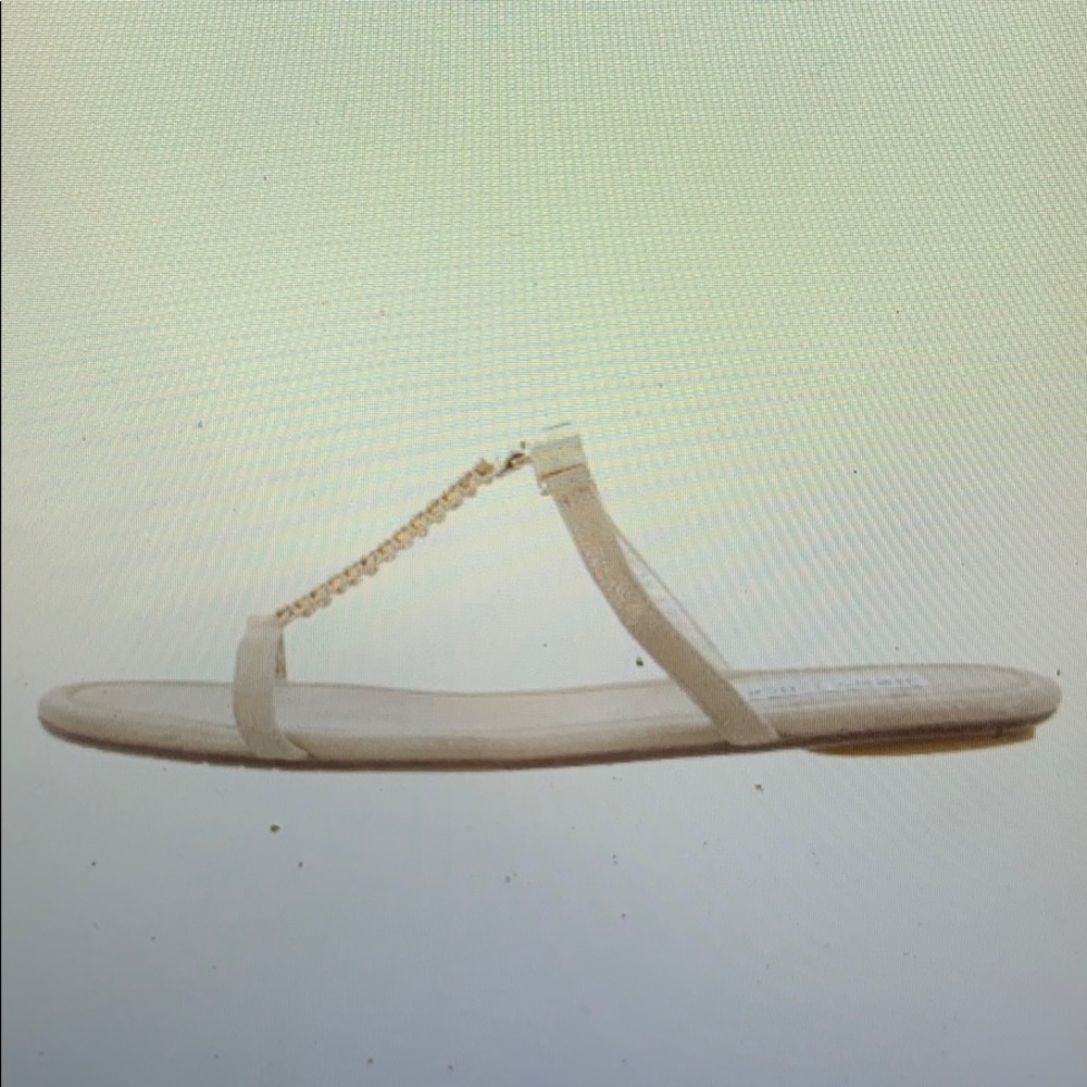 Metallic gold-tone and beige suede slide sandals